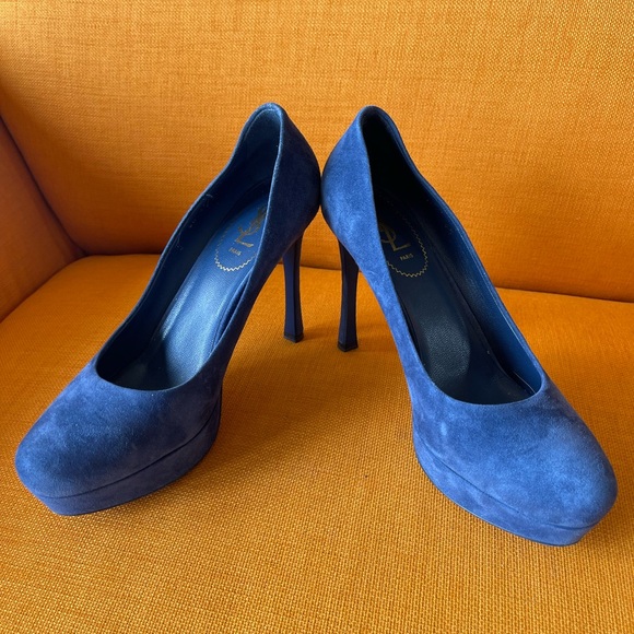 YVES SAINT LAURENT Swede BLUE HEELS💝HP - Picture 9 of 14